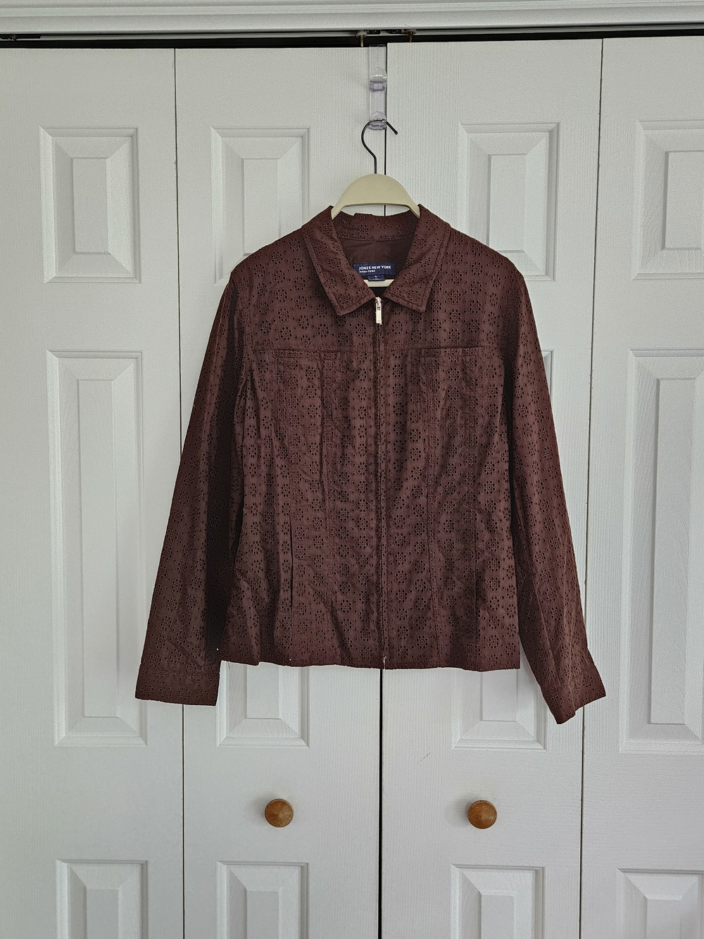 Women’s Eyelet Zip-Front Jacket in Chocolate Brown
